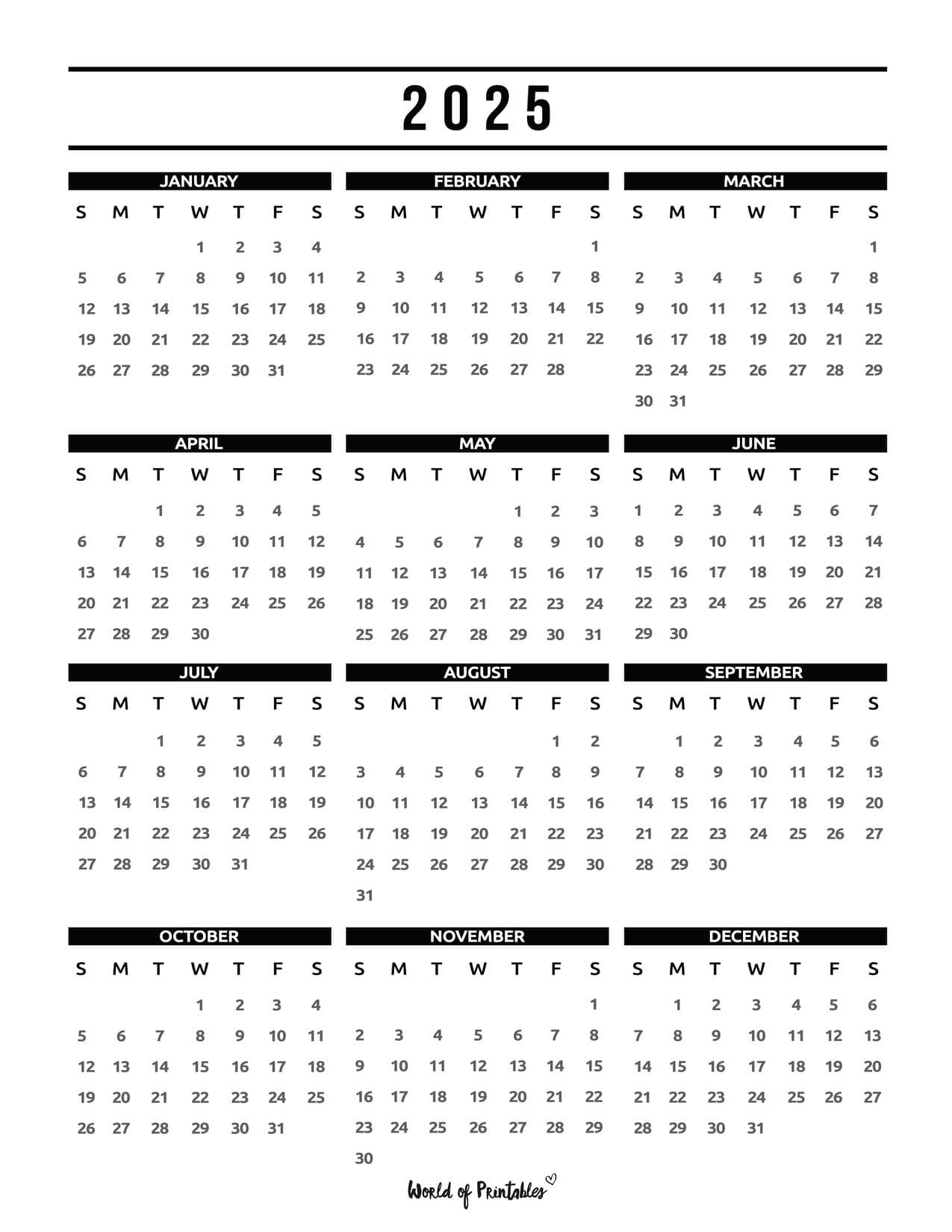 2025 Year Calendars - 70 Best Printables - World Of Printables inside 2025 Printable Calendar One Page