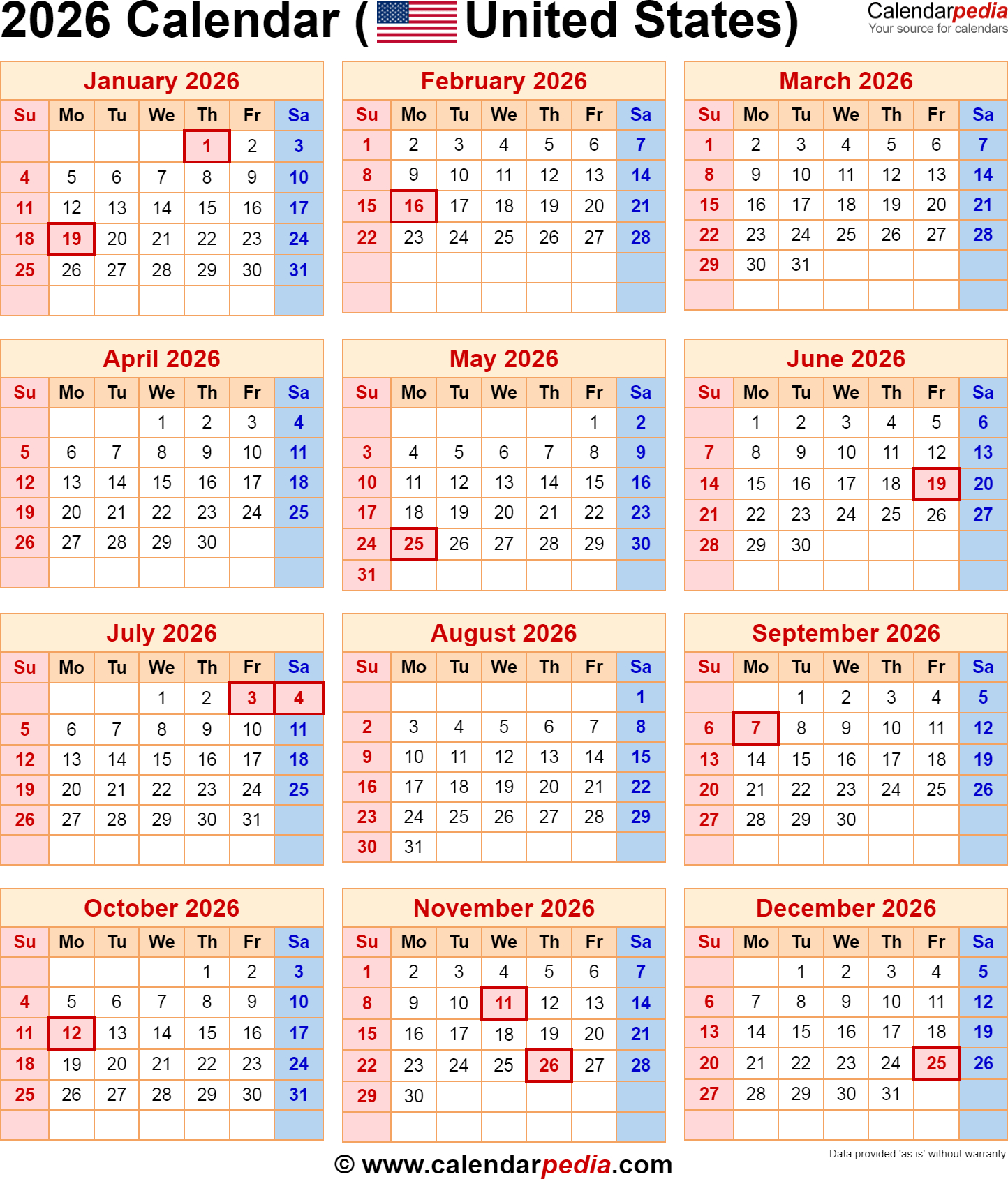 2026 Calendar With Federal Holidays regarding 2026 Calendar with Federal Holidays Printable