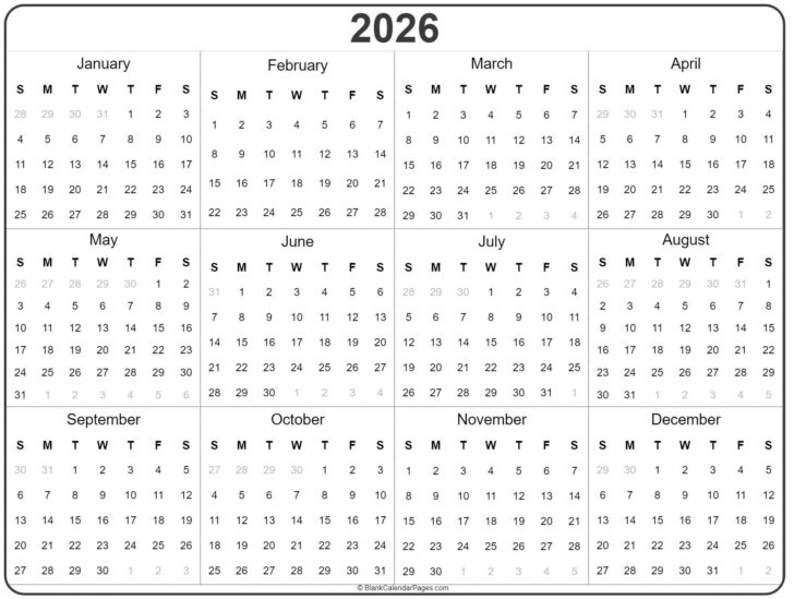 2026 Calendar at a Glance Printable