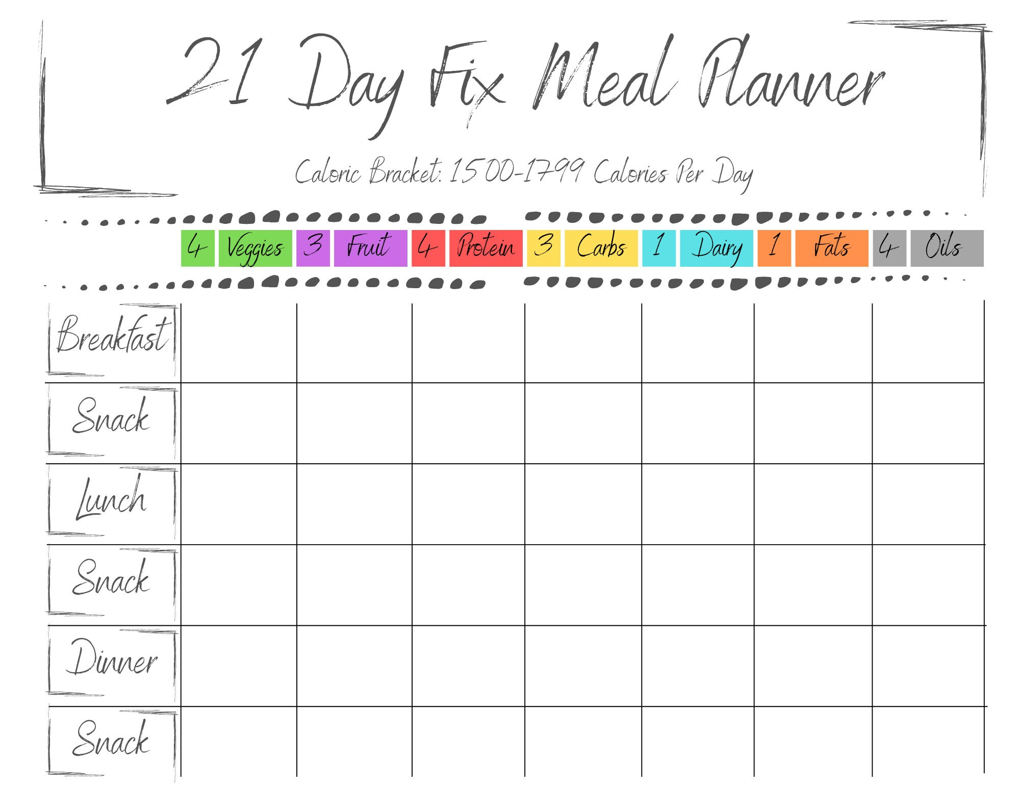 21 Day Fix 1500-1799 Planner Bundle - Etsy in 21 Day Fix Printable Calendar