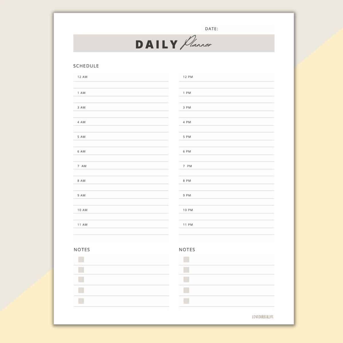 24 Hour Daily Schedule Template - 1 Page Layout (Printable pertaining to 24 Hour Daily Calendar Printable