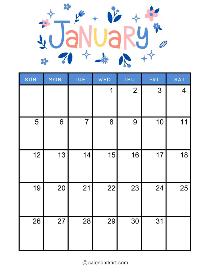 Free Printable Vertical Monthly Calendar 2025