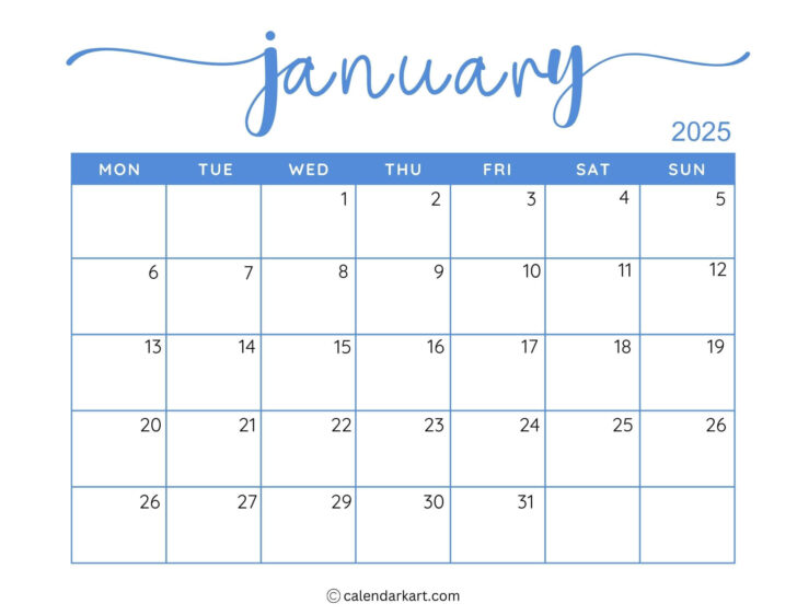 Calendar 2025 Printable January