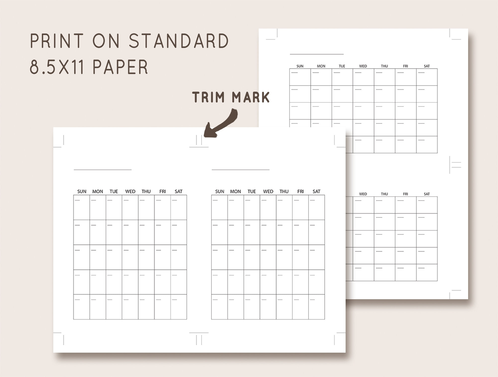 5X7 Calendar, Blank Calendar Template, Undated Monthly Calendar intended for 5 X 7 Printable Monthly Calendar