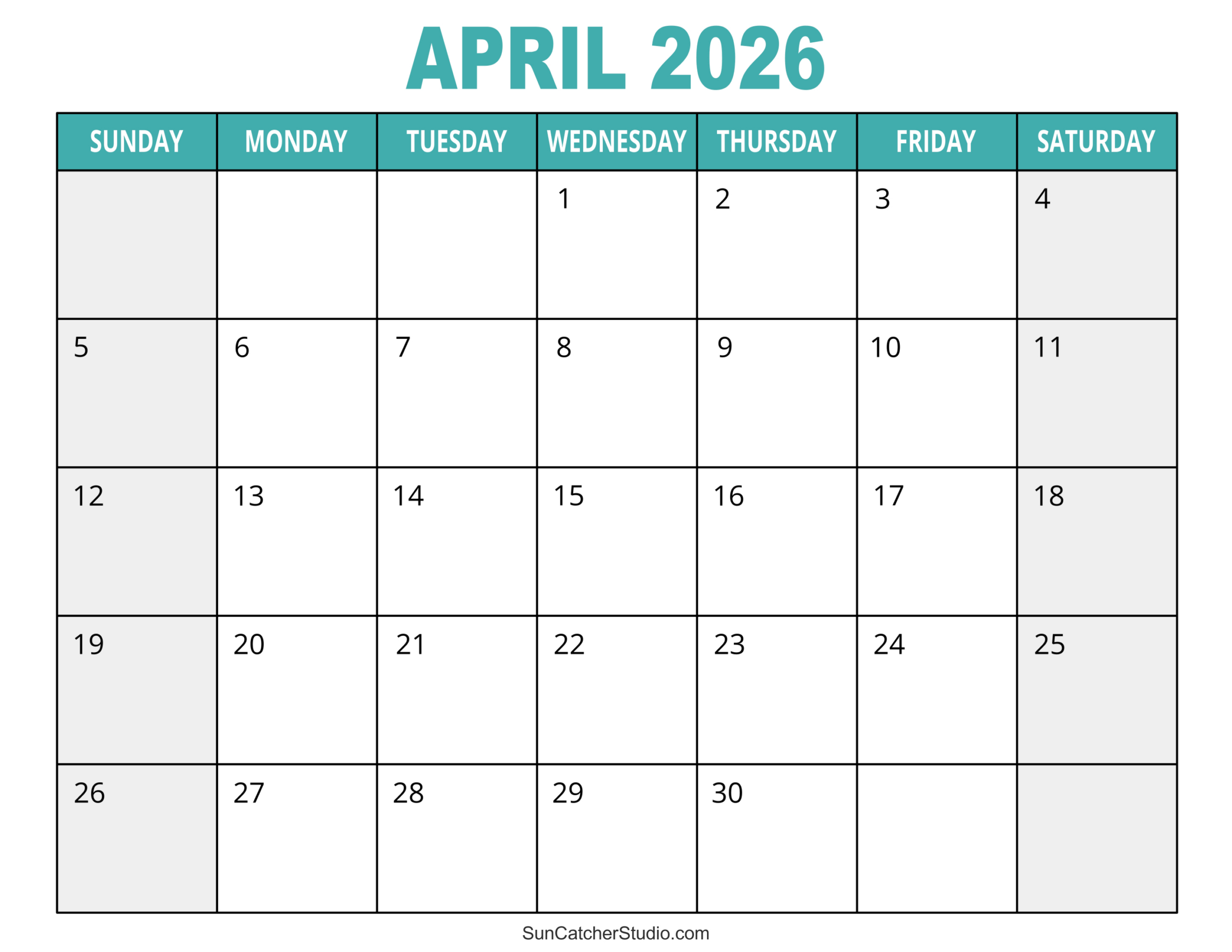 April 2026 Calendar (Free Printable) – Diy Projects, Patterns pertaining to 2026 Monthly Calendar Printable Free