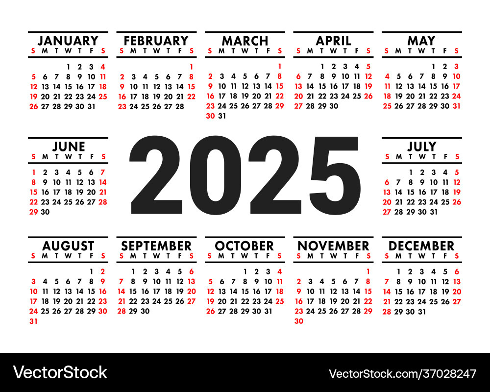 Calendar 2025 English Horizontal Wall Or Pocket Vector Image within Printable Pocket Calendar 2025