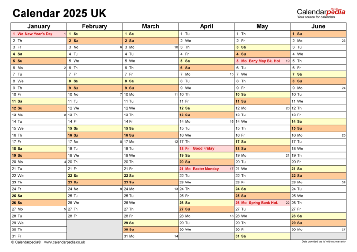 2025 Calendar Uk Printable