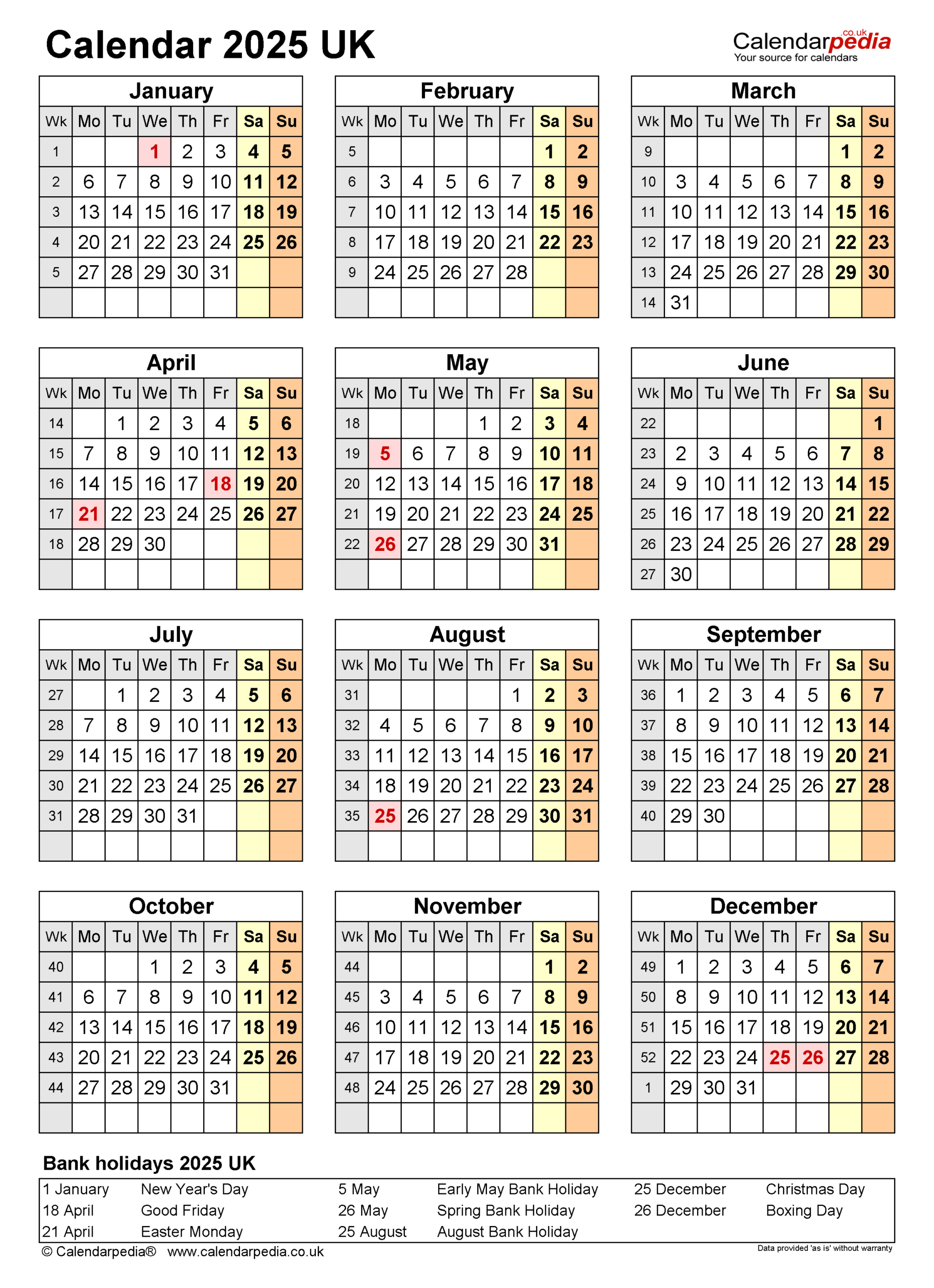 Calendar 2025 (Uk) - Free Printable Pdf Templates in Calendar 2025 Uk Printable