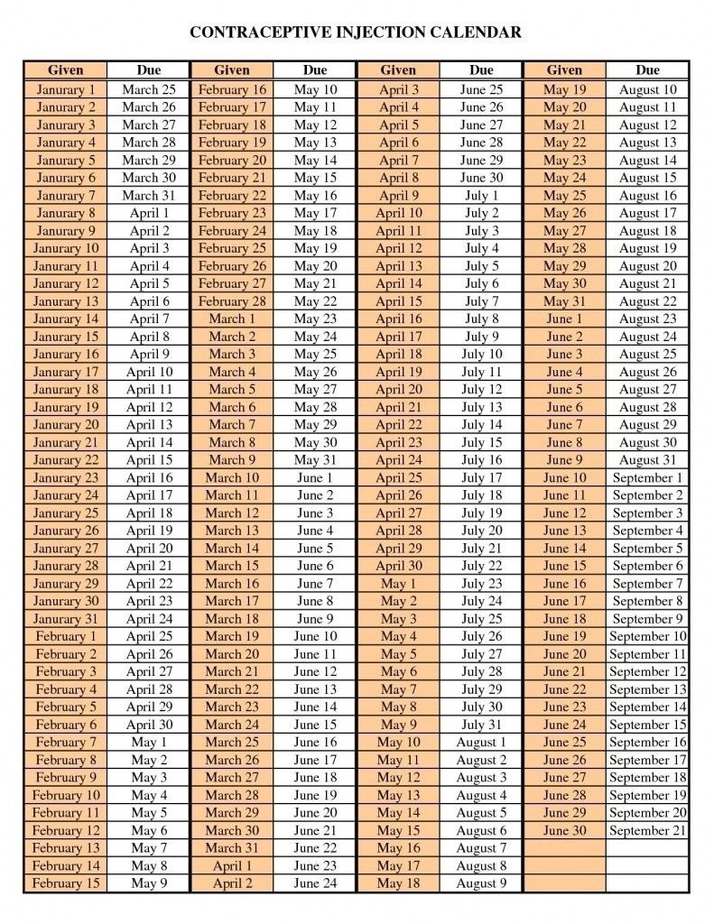 Calendar For Depo Provera Injections with regard to Printable Depo Provera Calendar 2025