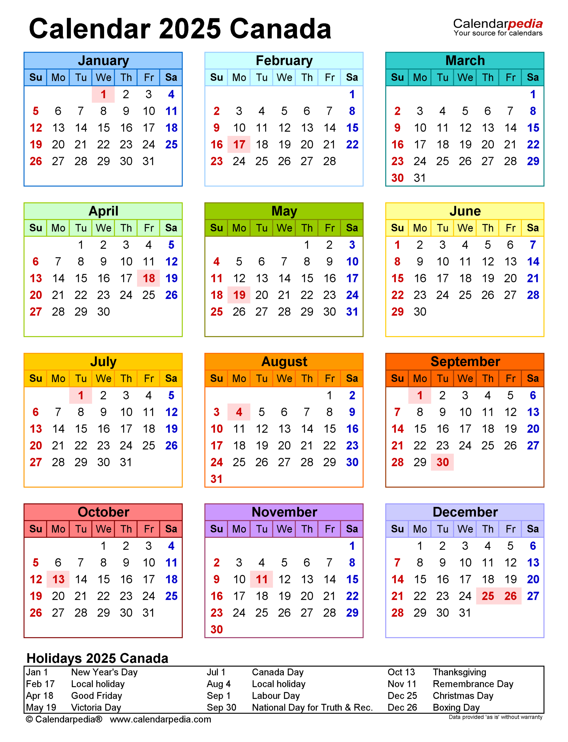 Canada Calendar 2025 - Free Printable Pdf Templates intended for 2025 Calendar Canada With Holidays Printable