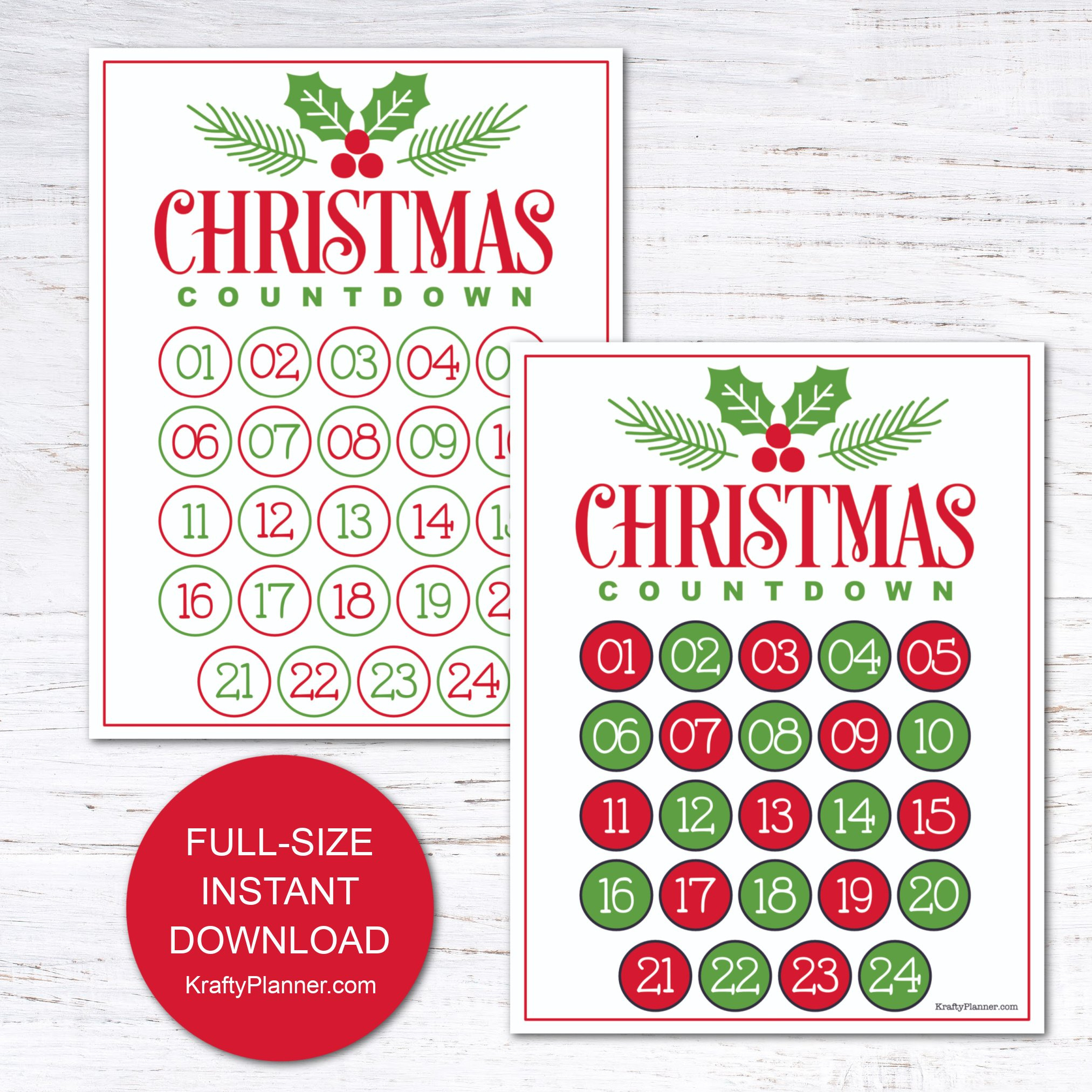 Christmas Countdown Advent Calendar {Free Printable} — Krafty Planner in Printable Xmas Countdown Calendar 2025