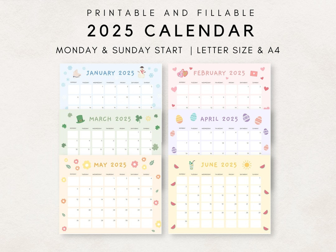 Cute 2025 Calendar Printable, Monthly Calendar 2025, 2025 Planner for 2025 Cute Printable Calendar