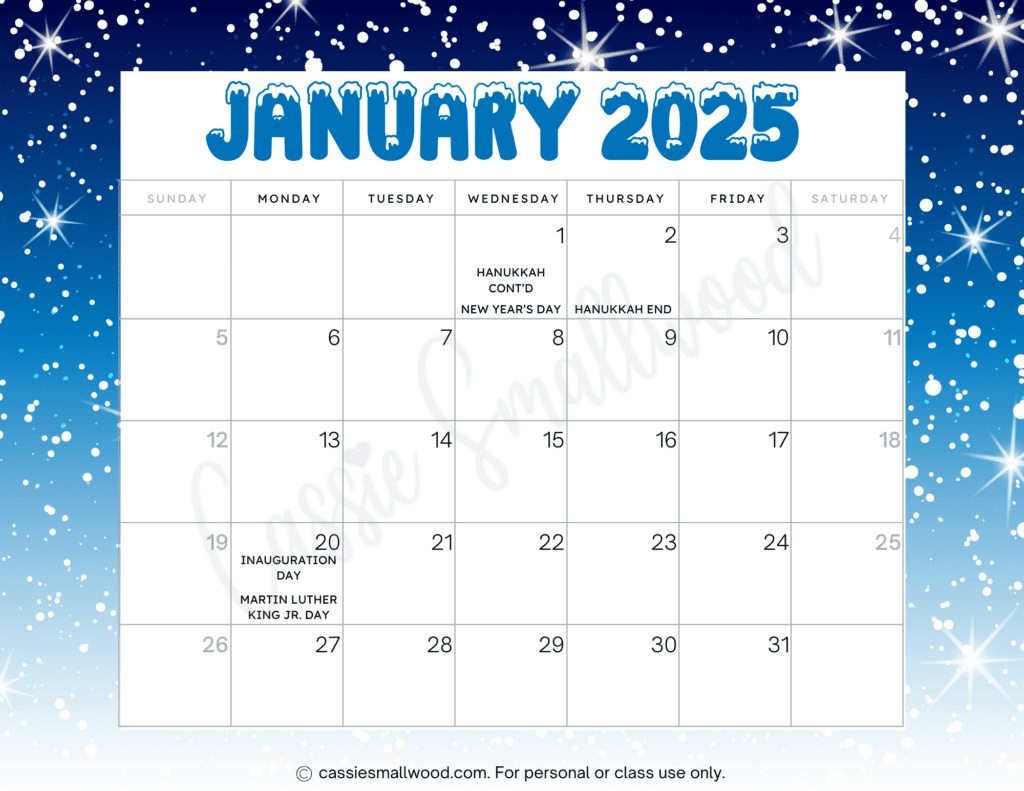 Cute 2025 Free Printable Monthly Calendars - Cassie Smallwood for 2025 Monthly Calendar Printable with Holidays Printable Free