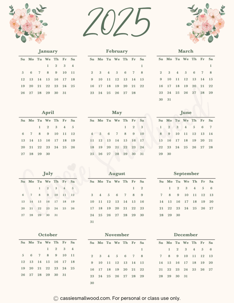 Cute 2025 Free Printable Monthly Calendars - Cassie Smallwood inside Cute Free Calendar 2025 Printable