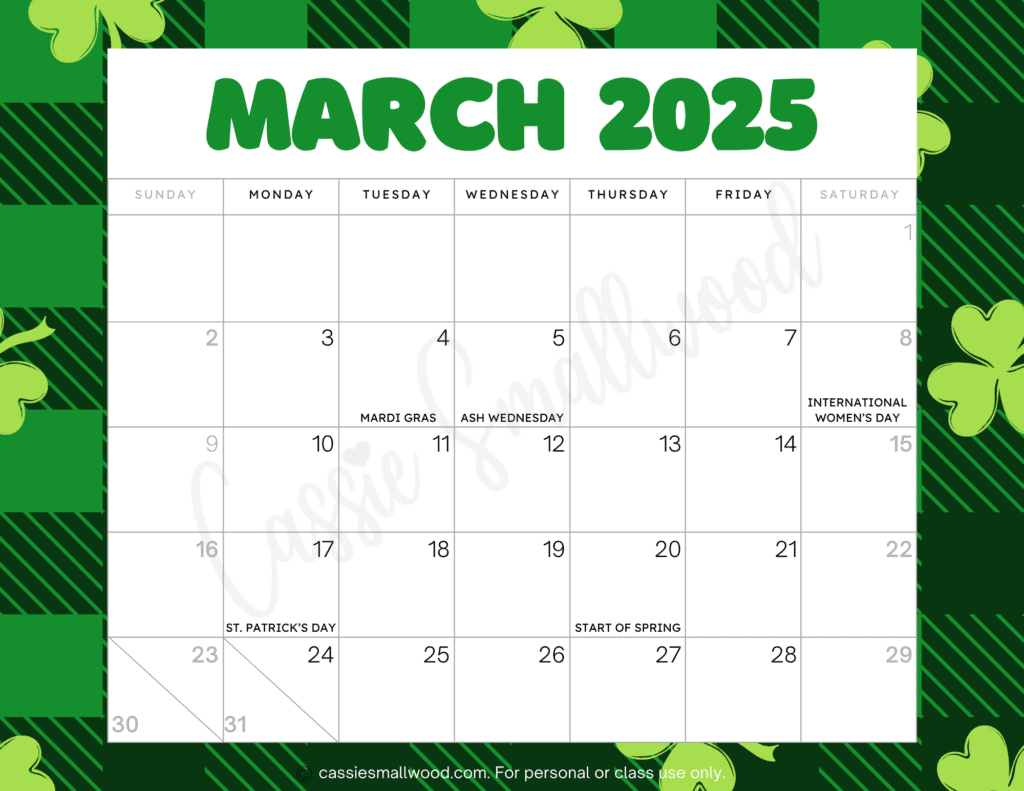 Cute 2025 Free Printable Monthly Calendars - Cassie Smallwood within Printable March 2025 Calendar with Holidays