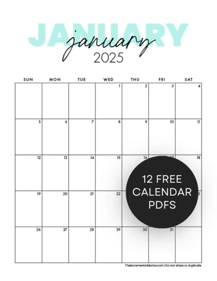 Cute Printable Monthly Calendar 2025