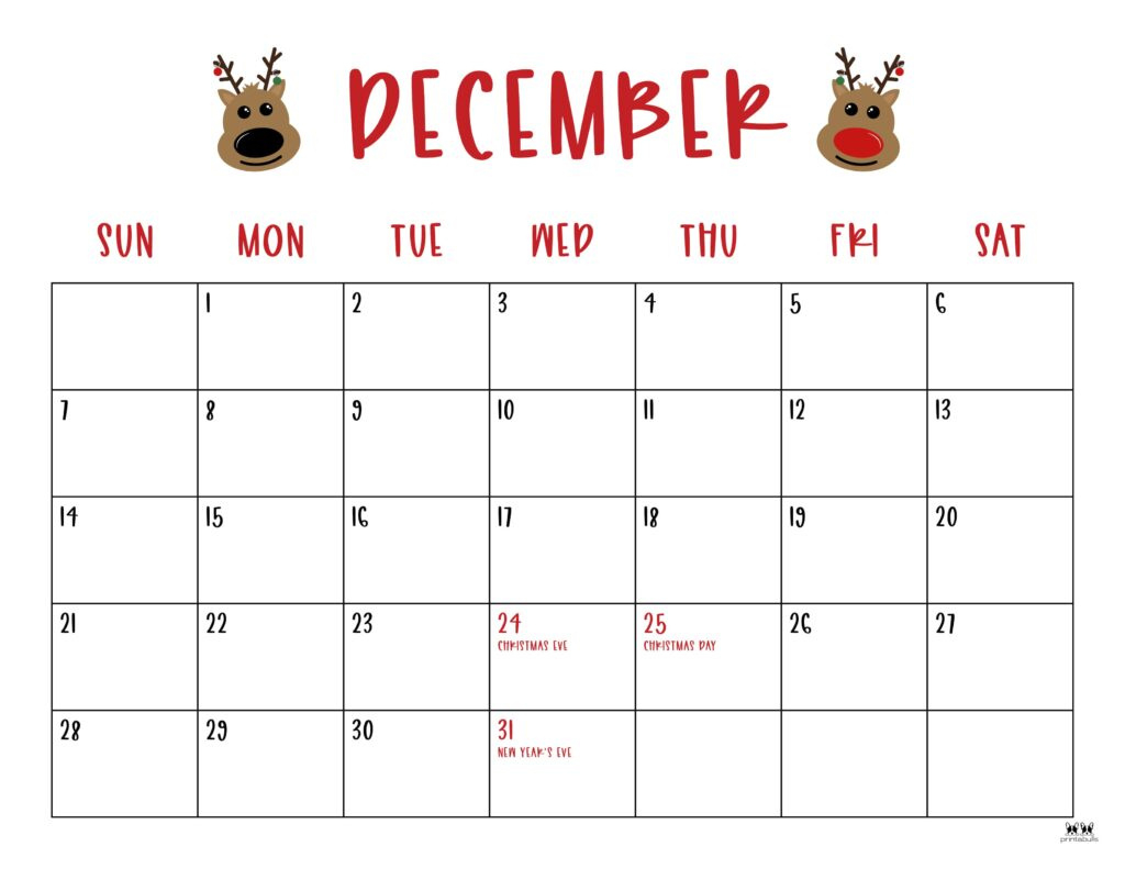 December 2025 Calendars - 107 Free Printables | Printabulls in Free Christmas Calendar 2025 Printable