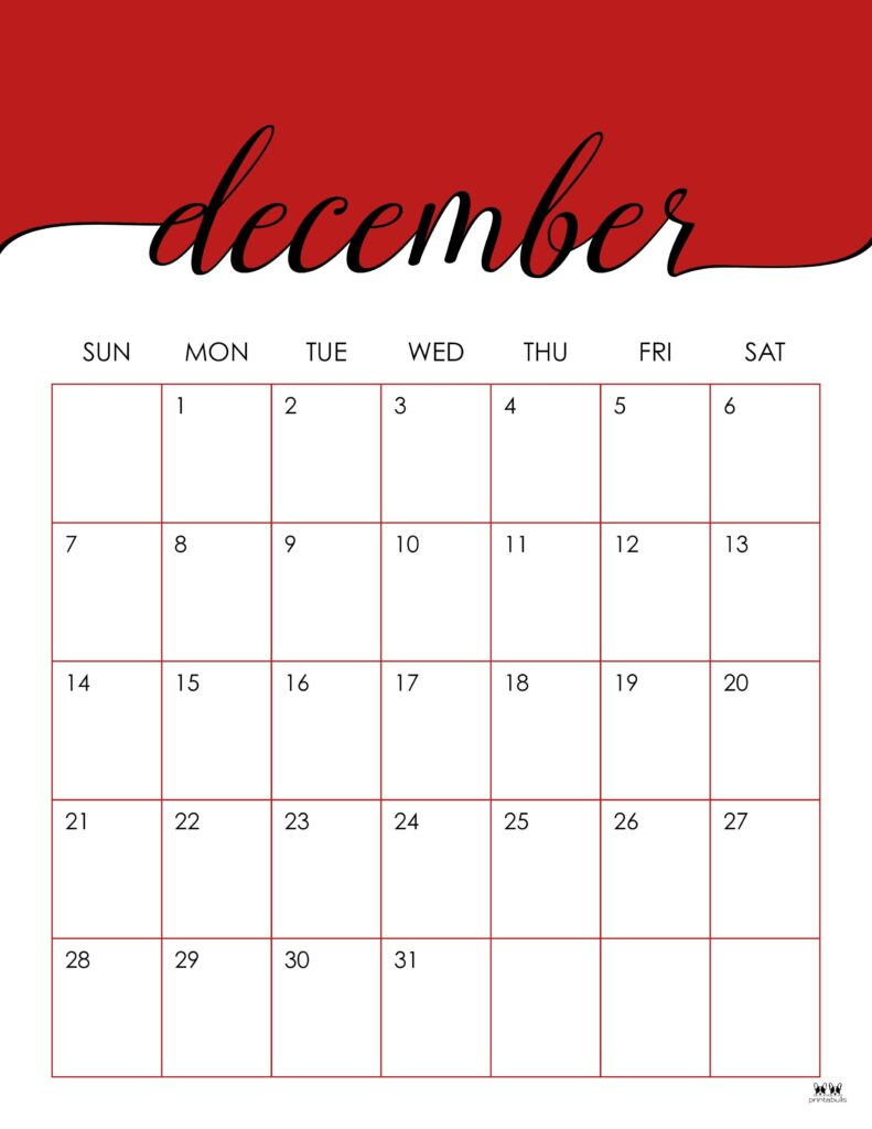 December 2025 Calendars - 107 Free Printables | Printabulls pertaining to Free Christmas Calendar 2025 Printable