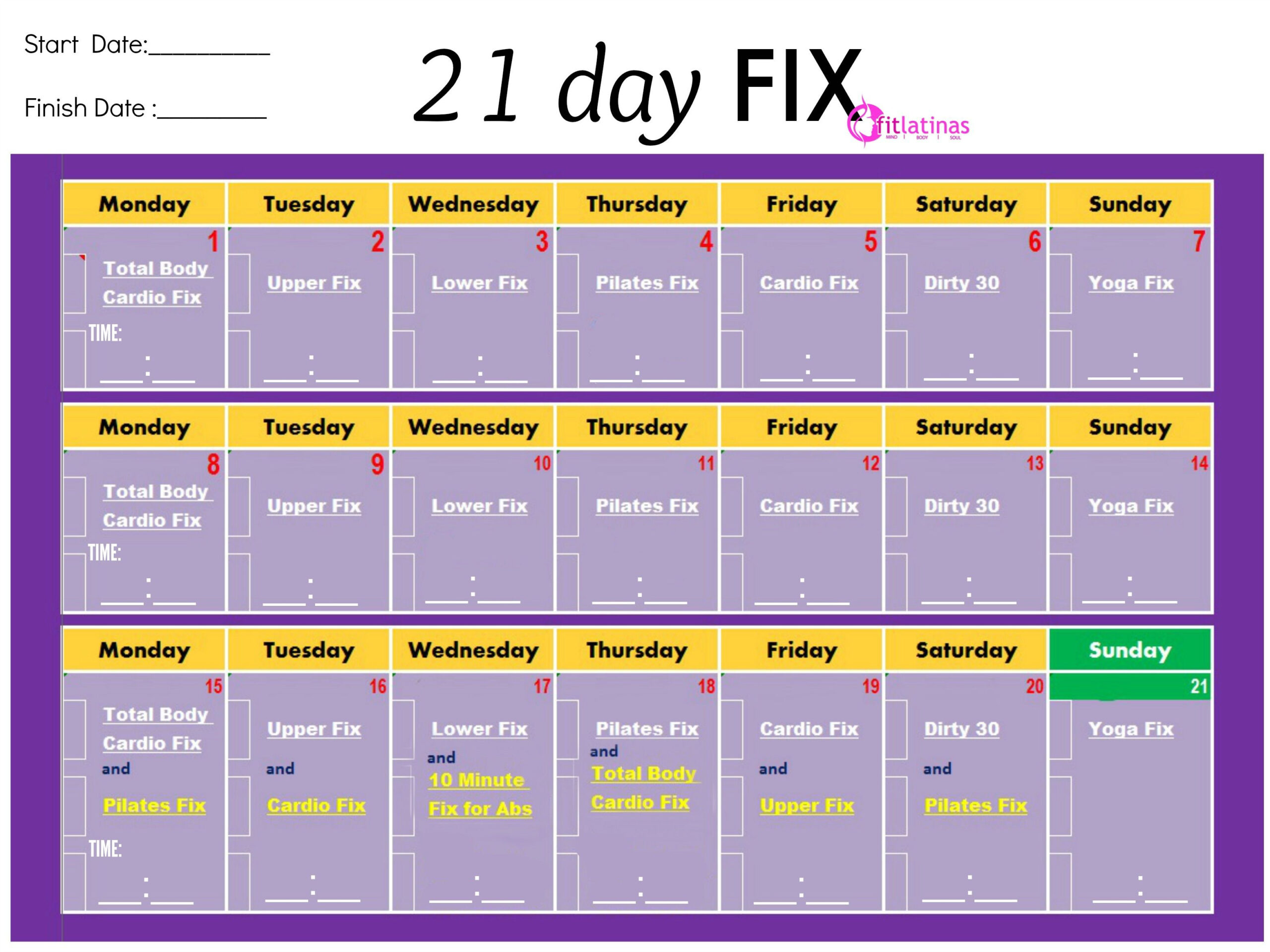 ✓21 Day Fix Calendar - You Calendars with 21 Day Fix Printable Calendar