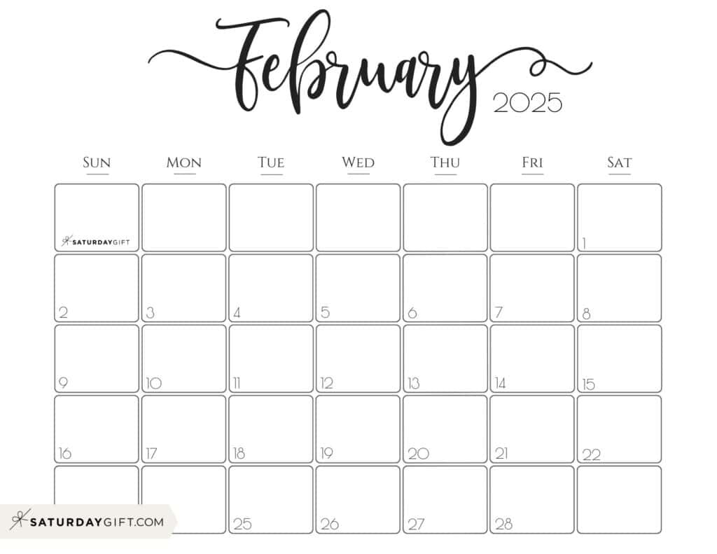 February 2025 Calendar - 20 Cute &amp;amp; Free Printables | Saturdaygift for February 2025 Printable Calendar