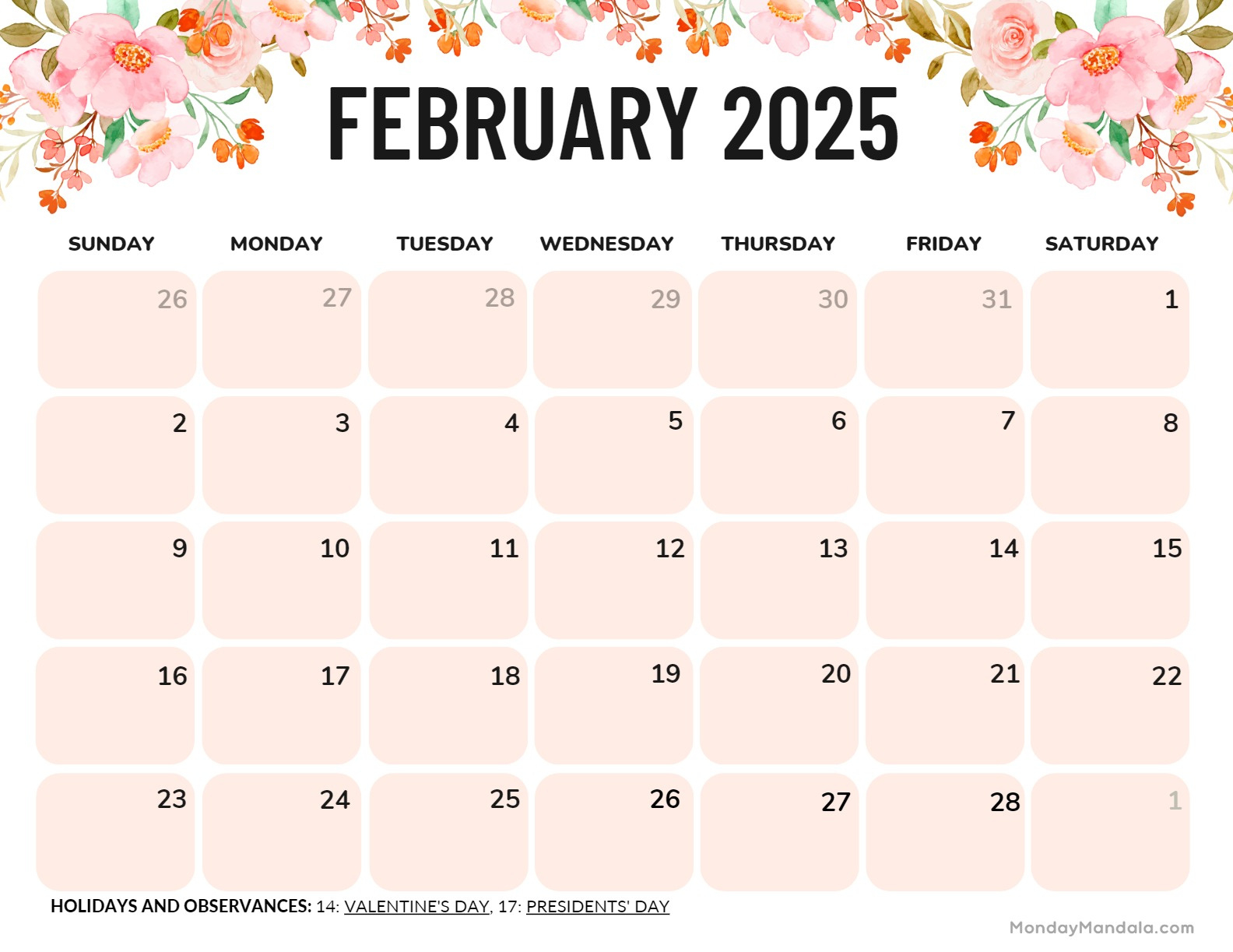 February 2025 Calendar (52 Free Pdf Printables) pertaining to Calendar Feb 2025 Printable