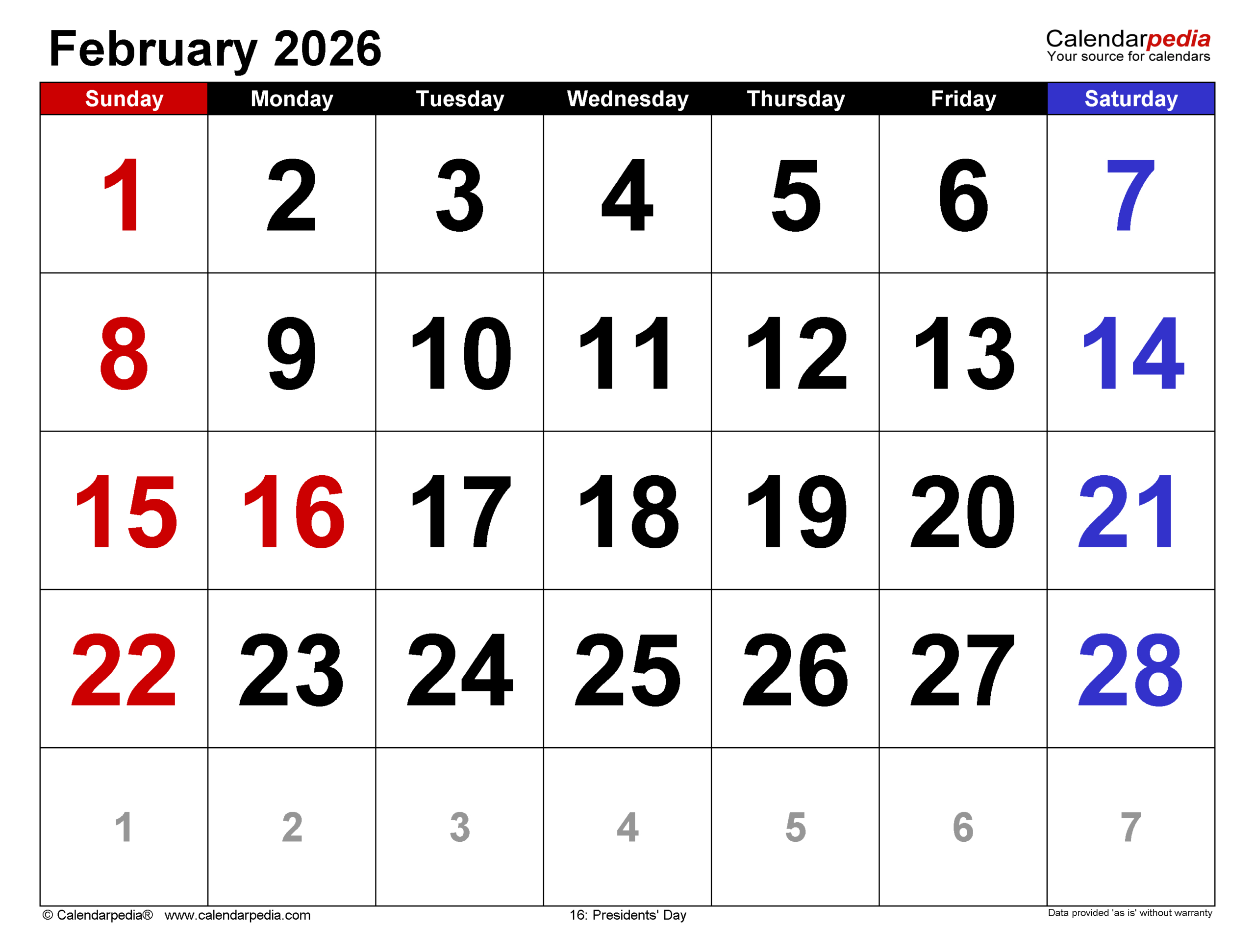 February 2026 Calendar | Templates For Word, Excel And Pdf within February 2026 Calendar Printable