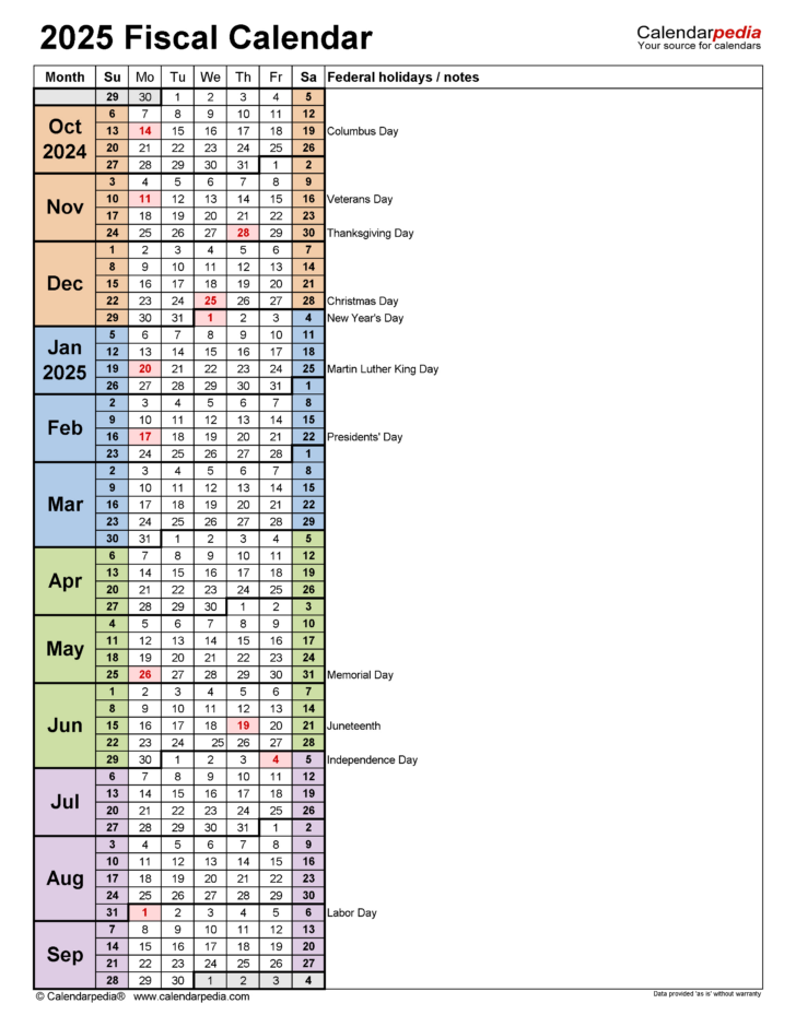 Fiscal Year 2025 Calendar Printable