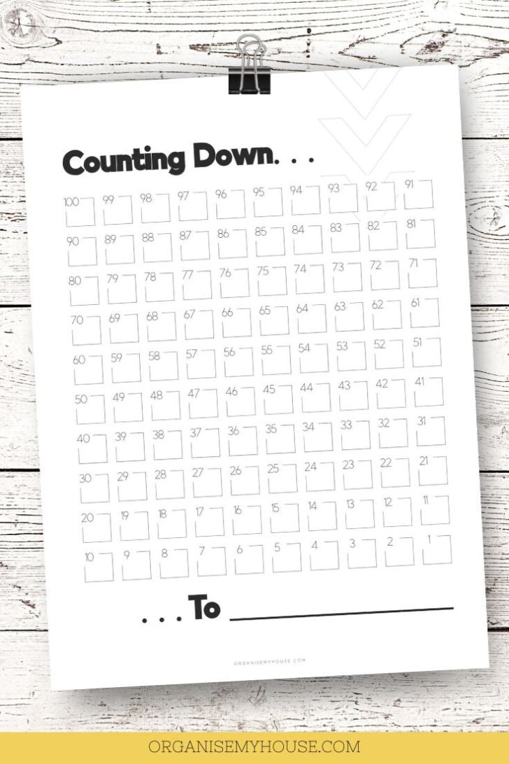 100 Day Countdown Calendar Printable