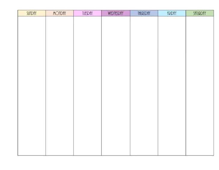 7 Day Printable Weekly Calendar