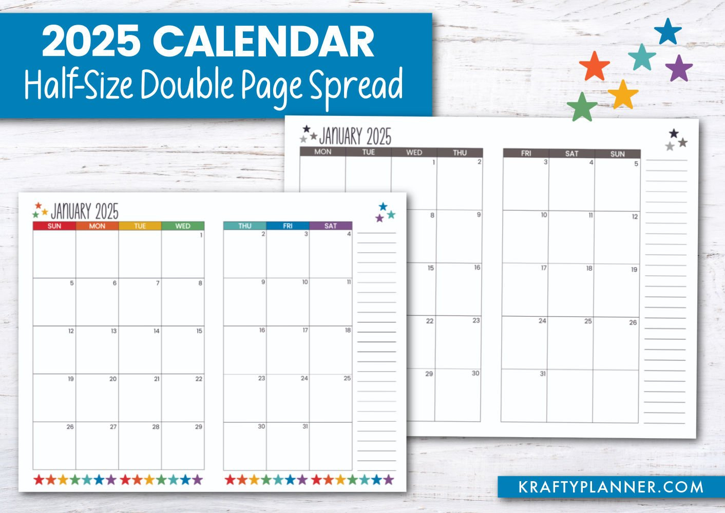 Free 2025 Calendar: Half-Size Landscape — Krafty Planner with regard to Printable Monthly Calendar 2025 Pages