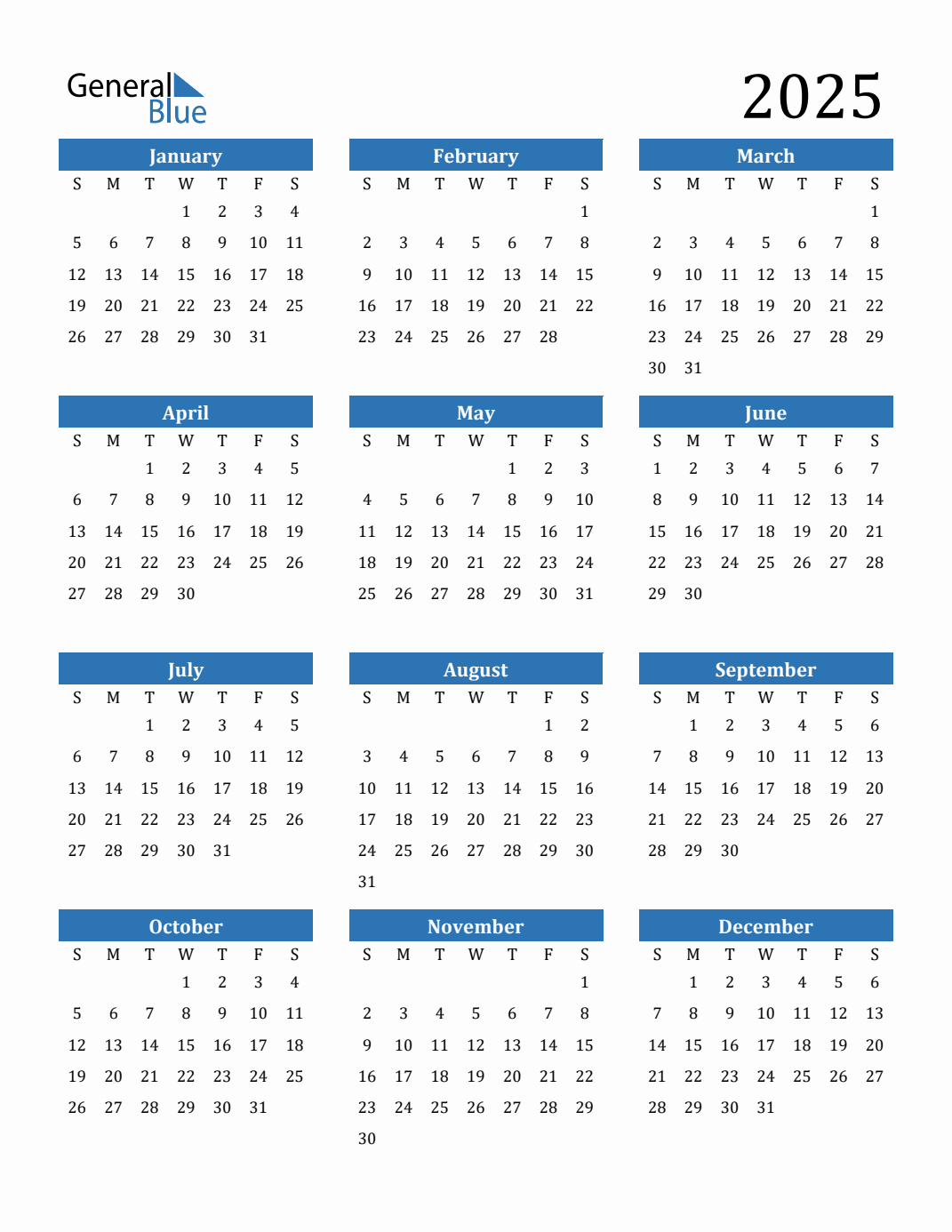 Free 2025 Calendars In Pdf, Word, Excel for Free Yearly Printable Calendar 2025