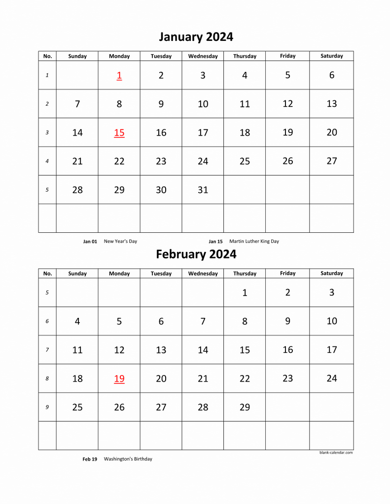 Free Download Printable Calendar 2024, 2 Months Per Page, 6 Pages in 2 Month Printable Calendar Free