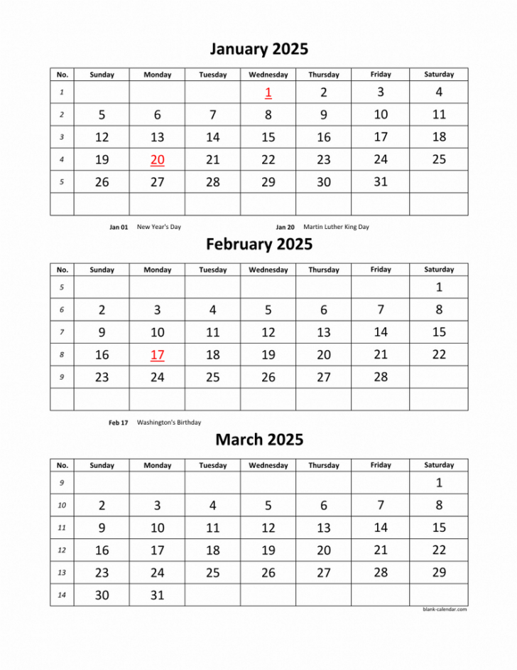 3 Month Calendar Printable 2025