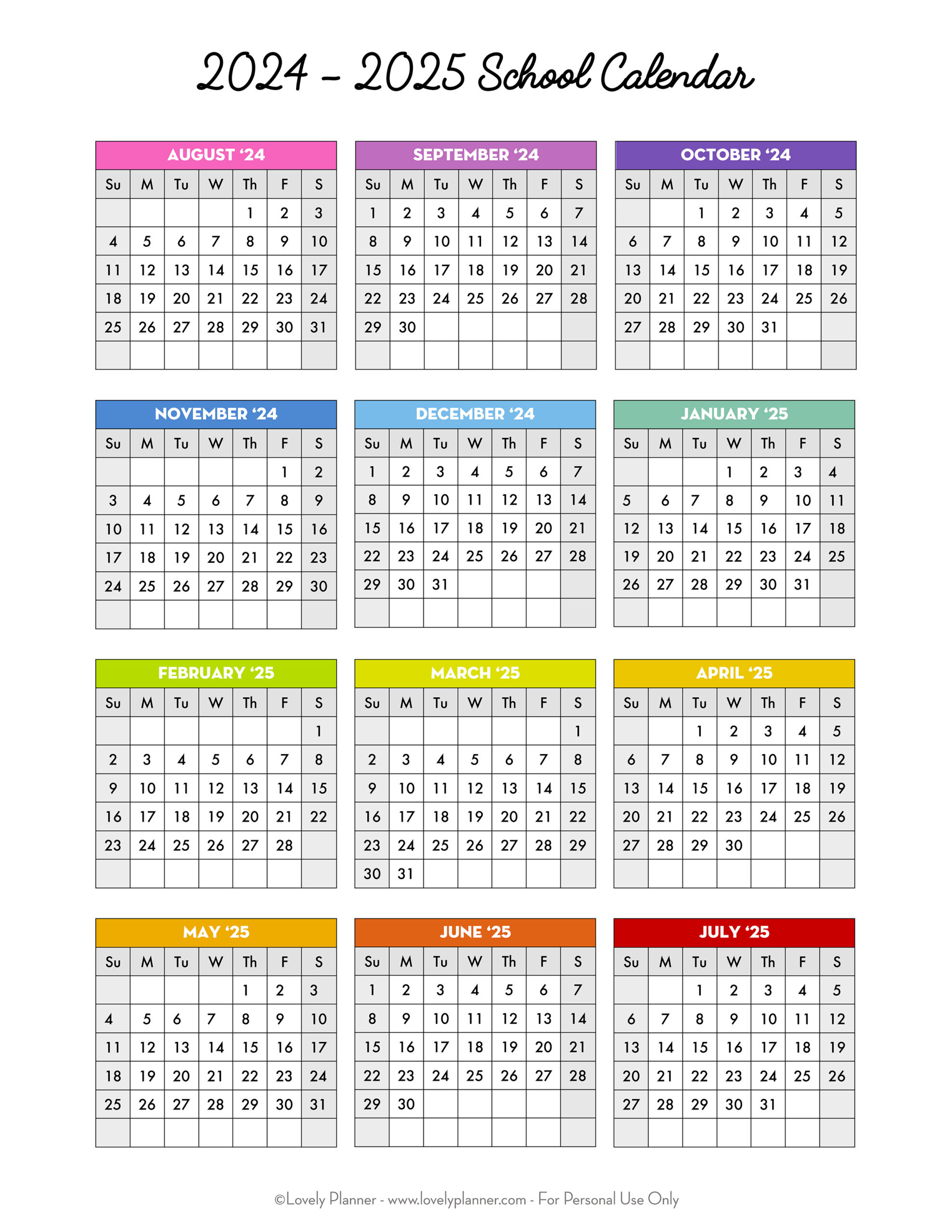 Free Printable 2024-2025 School Calendar - One Page Academic with regard to Printable Xmas Countdown Calendar 2025