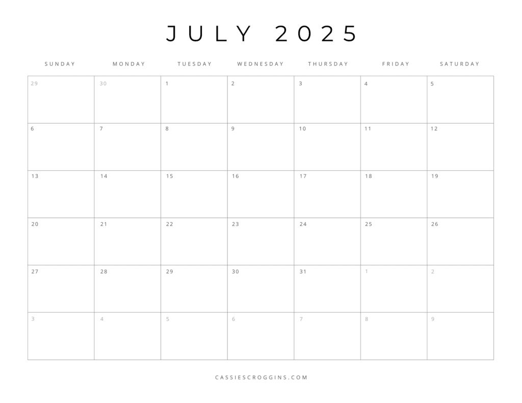 Free Printable 2025 Blank Calendar Templates (All 12 Months) inside Blank Calendar 2025 Page Printable