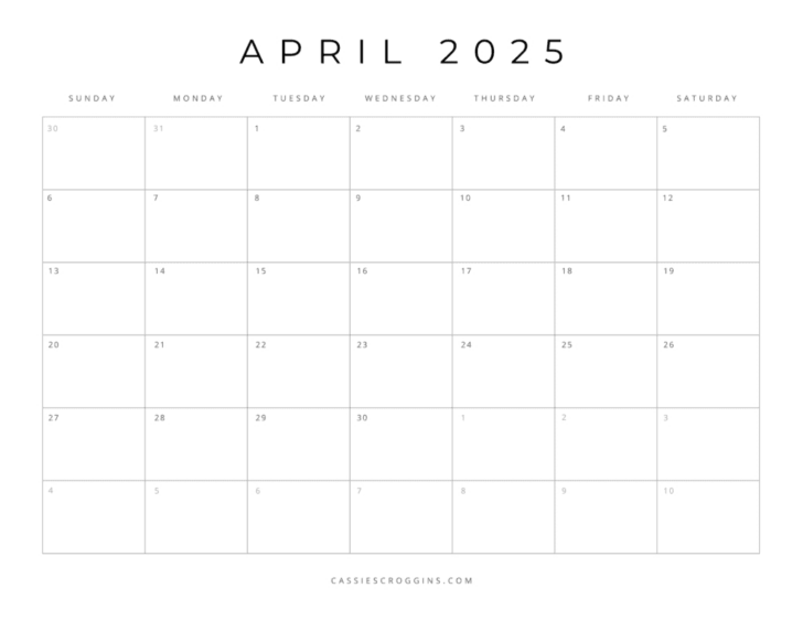 Full Page Free Printable Blank Calendar 2025