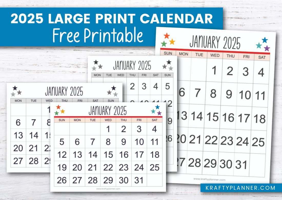 Free Printable 2025 Large Print Calendar — Krafty Planner in 2025 Calendar Large Printable