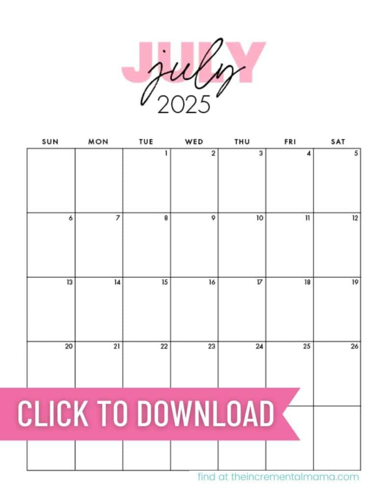 Free Printable 2025 Pink Calendar Templates - The Incremental Mama within Printable Cute Workout Calendar 2025 Template