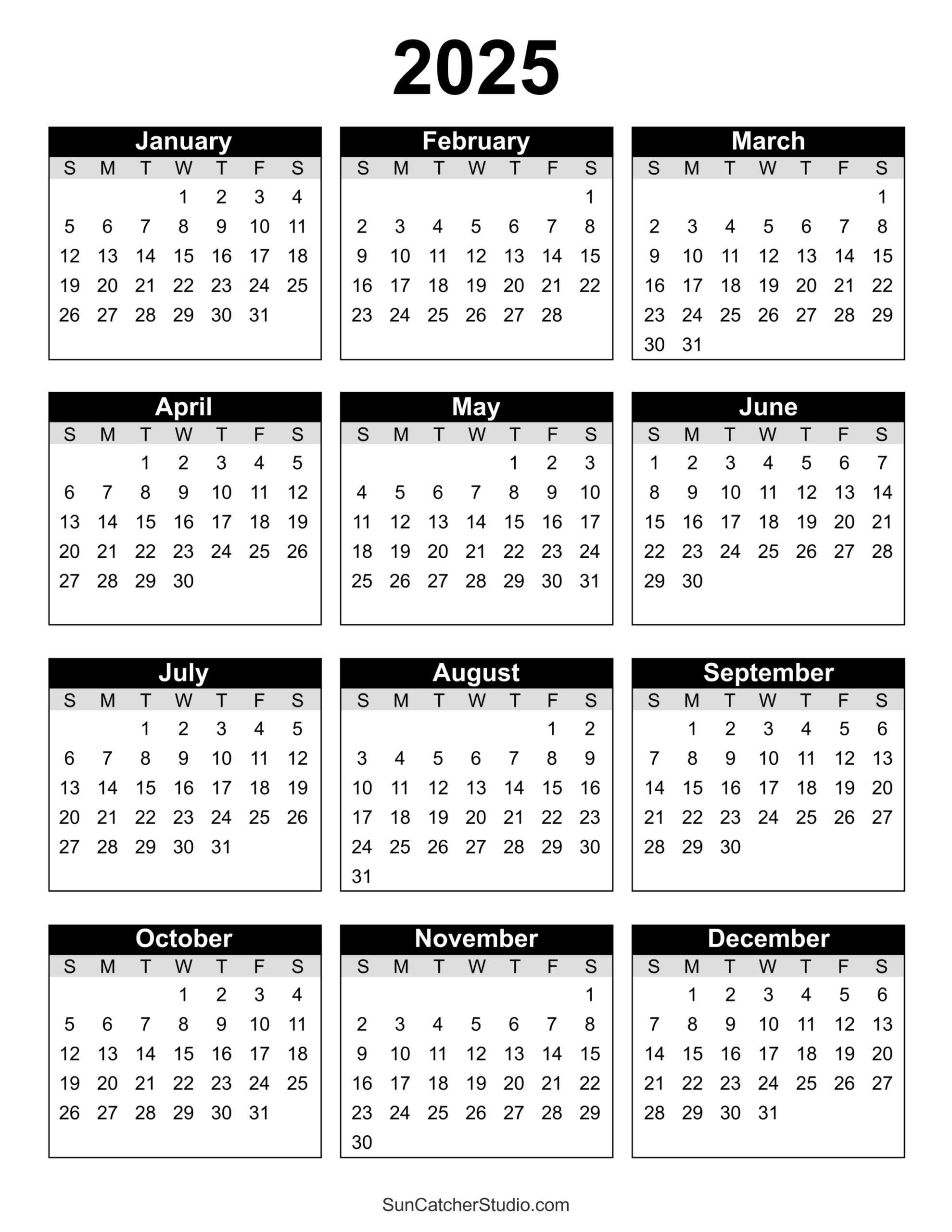 Free Printable 2025 Yearly Calendar – Diy Projects, Patterns for 2025 12 Month Printable Calendar