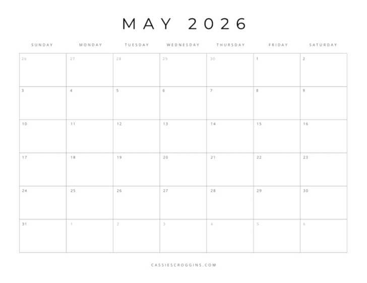 Blank Calendar 2026 Printable Free