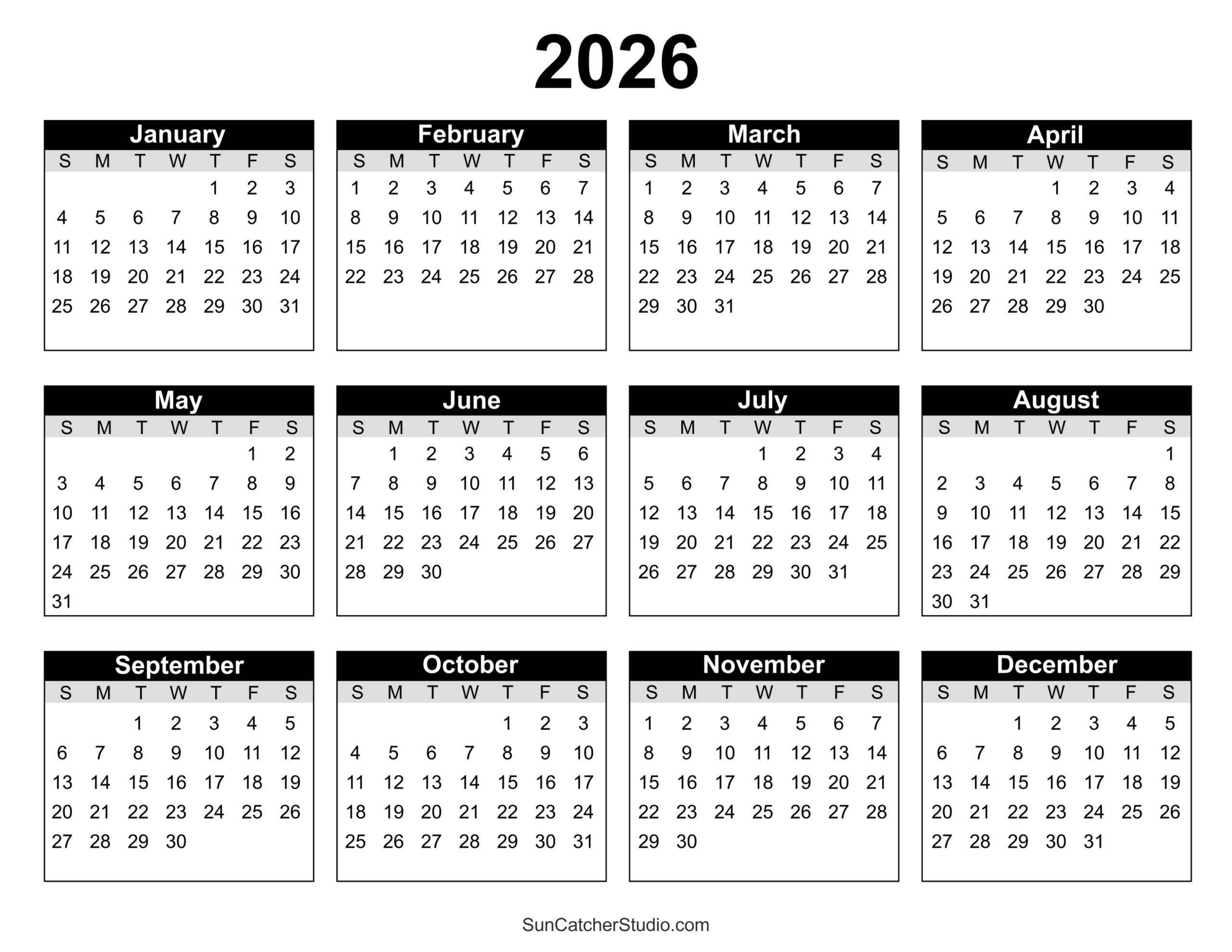 Free Printable 2026 Yearly Calendar – Diy Projects, Patterns in Blank Calendar 2026 Printable Free