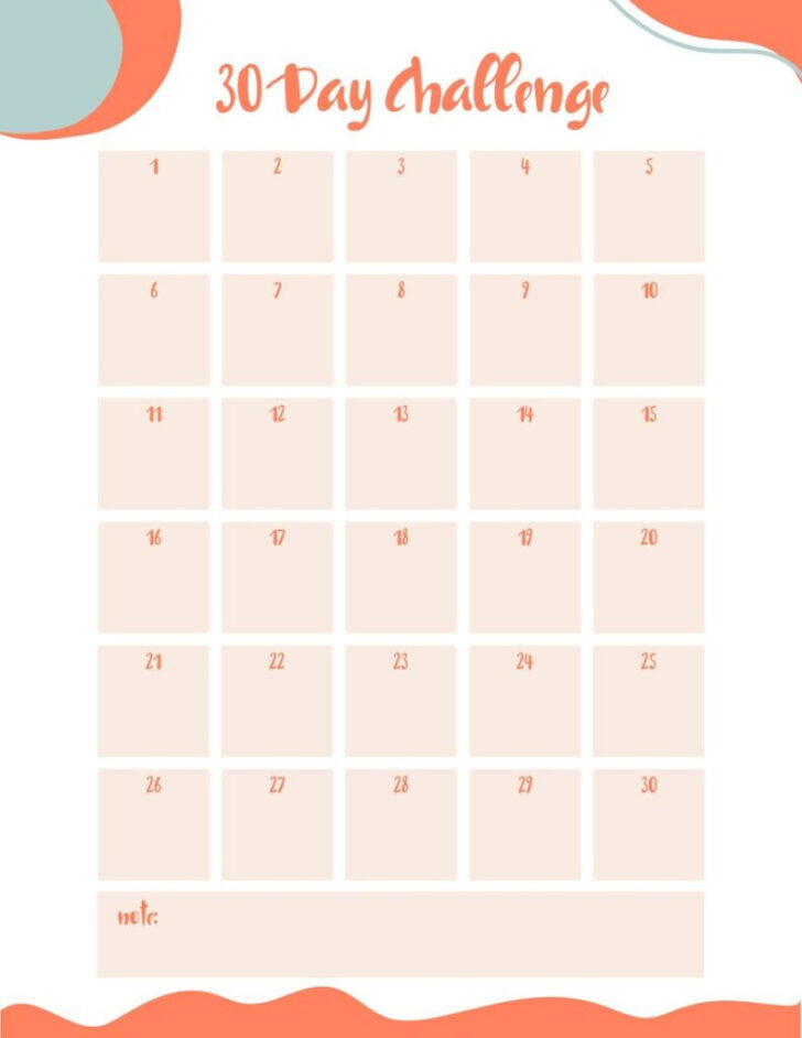 30 Day Challenge Calendar Printable