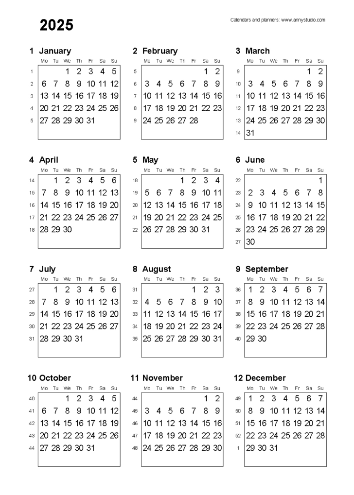 Download a Printable Calendar 2025