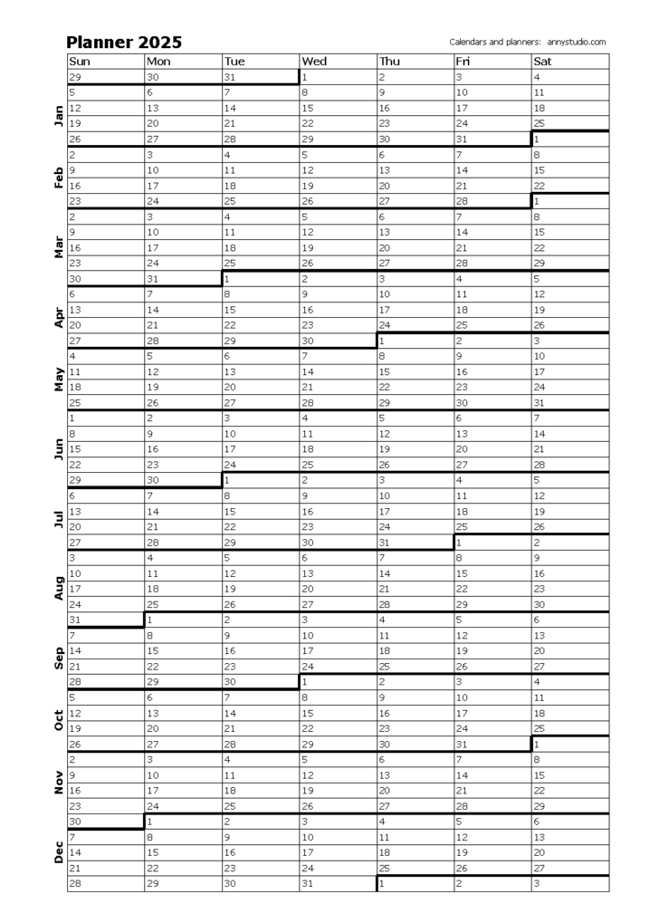 2025 Planning Calendar Printable