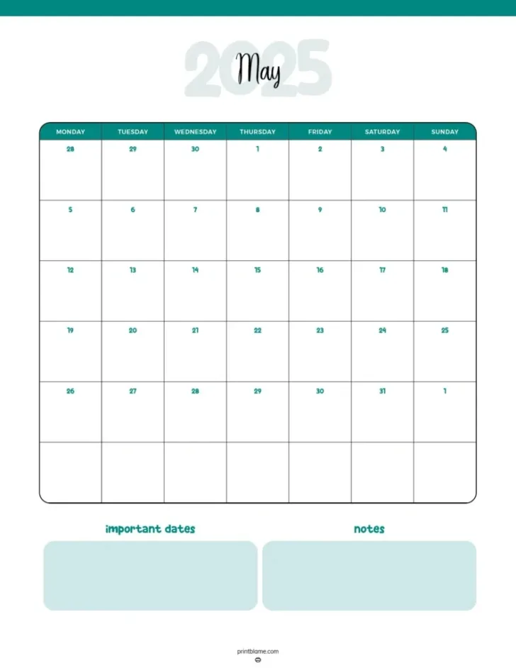 Printable Cute Workout Calendar 2025 Template