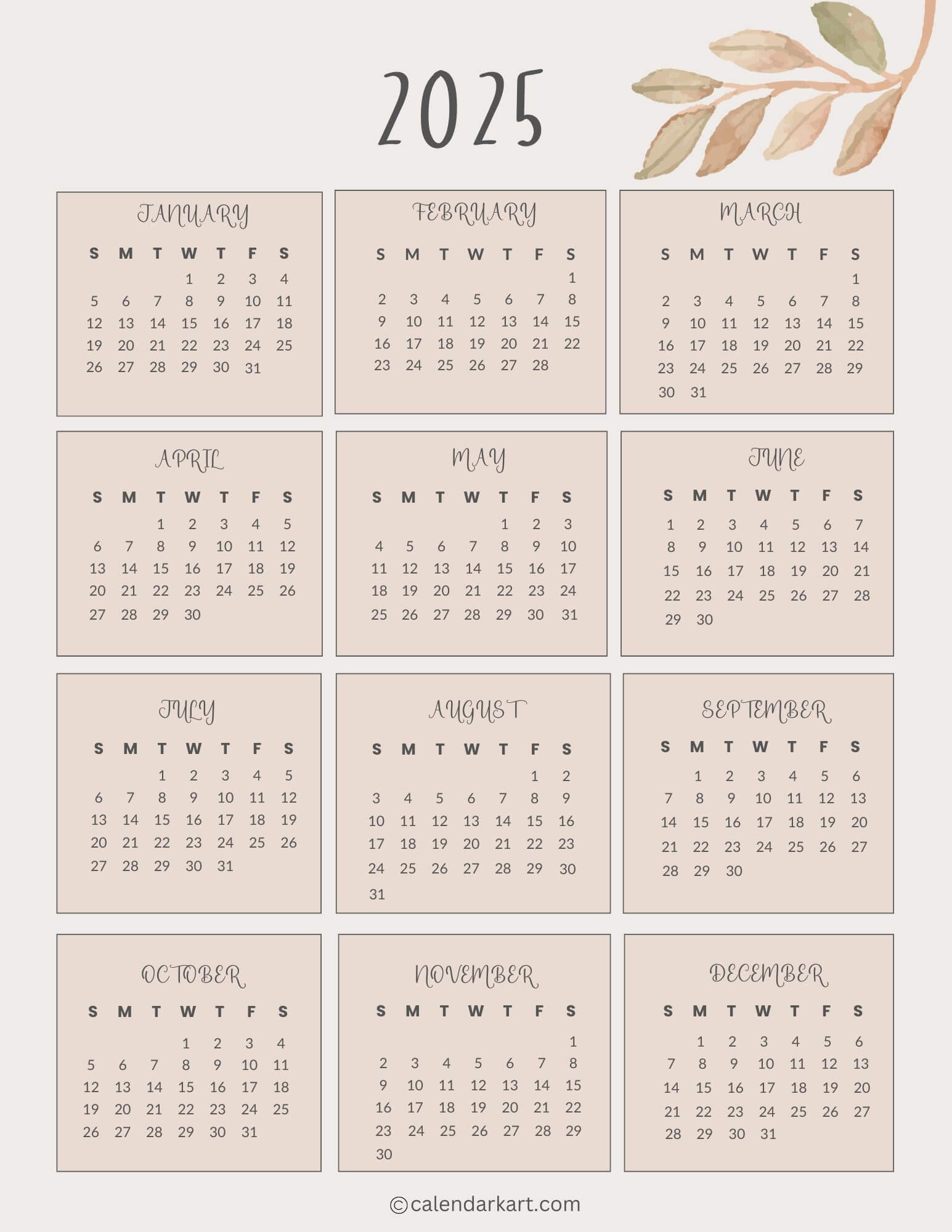 Free Printable Year At A Glance Calendar 2025 - Calendarkart in 2025 Year At A Glance Calendar Printable