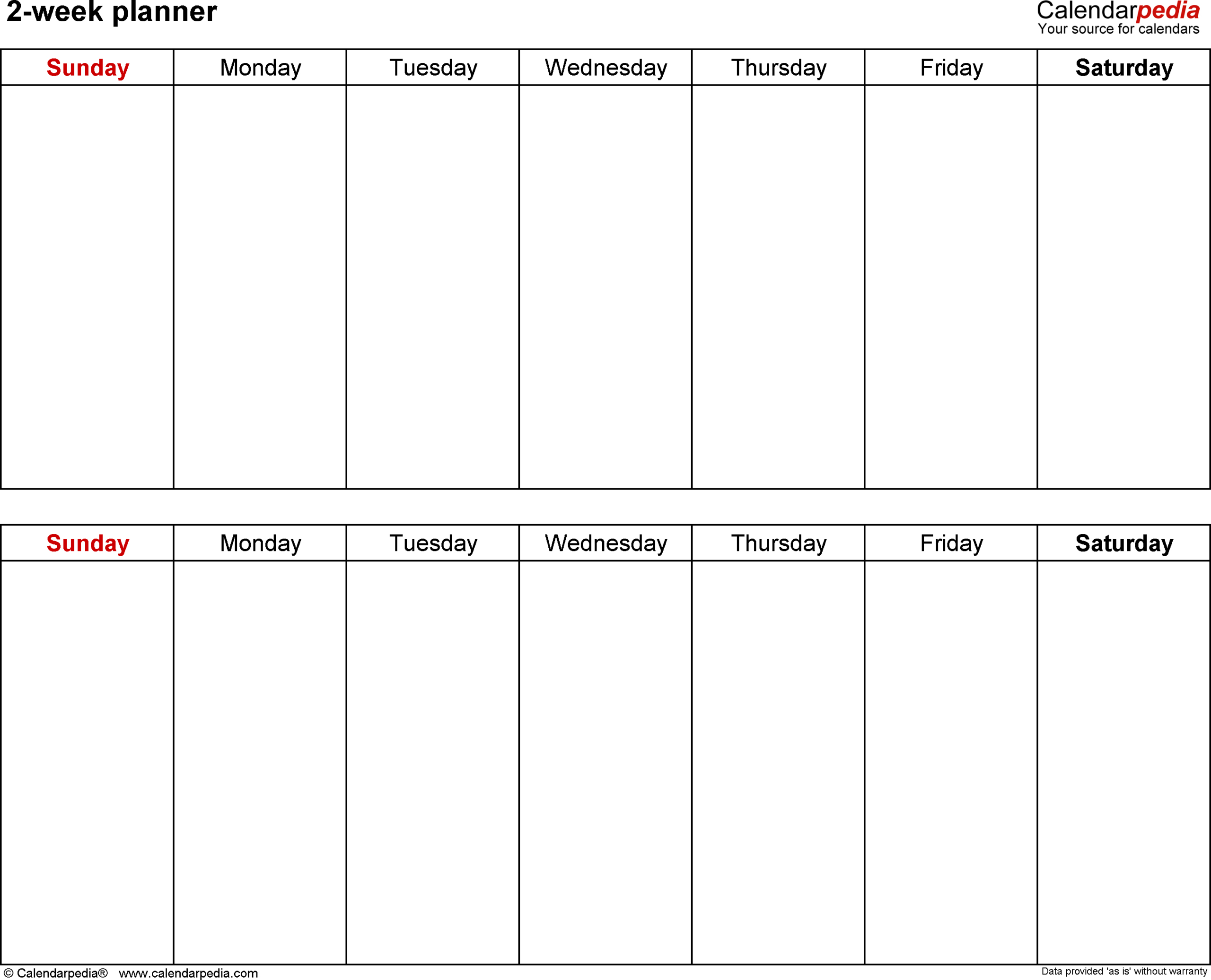 Free Weekly Planners In Pdf Format - 20+ Templates in 14 Day Calendar Printable