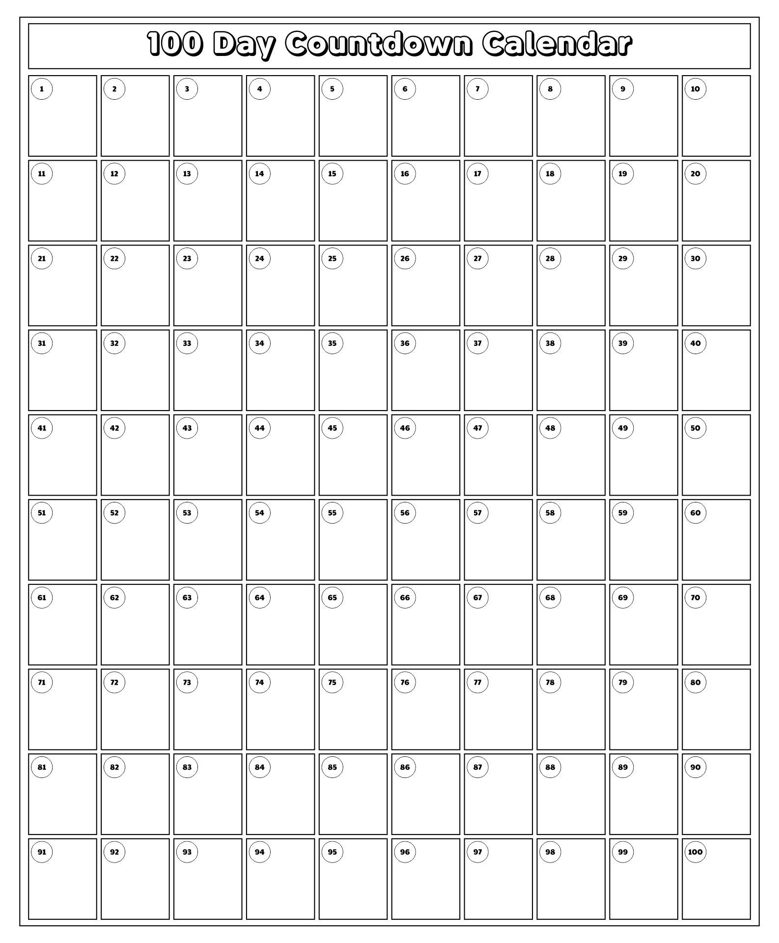 From 100 Countdown - 14 Free Pdf Printables | Printablee regarding 100 Day Countdown Calendar Printable