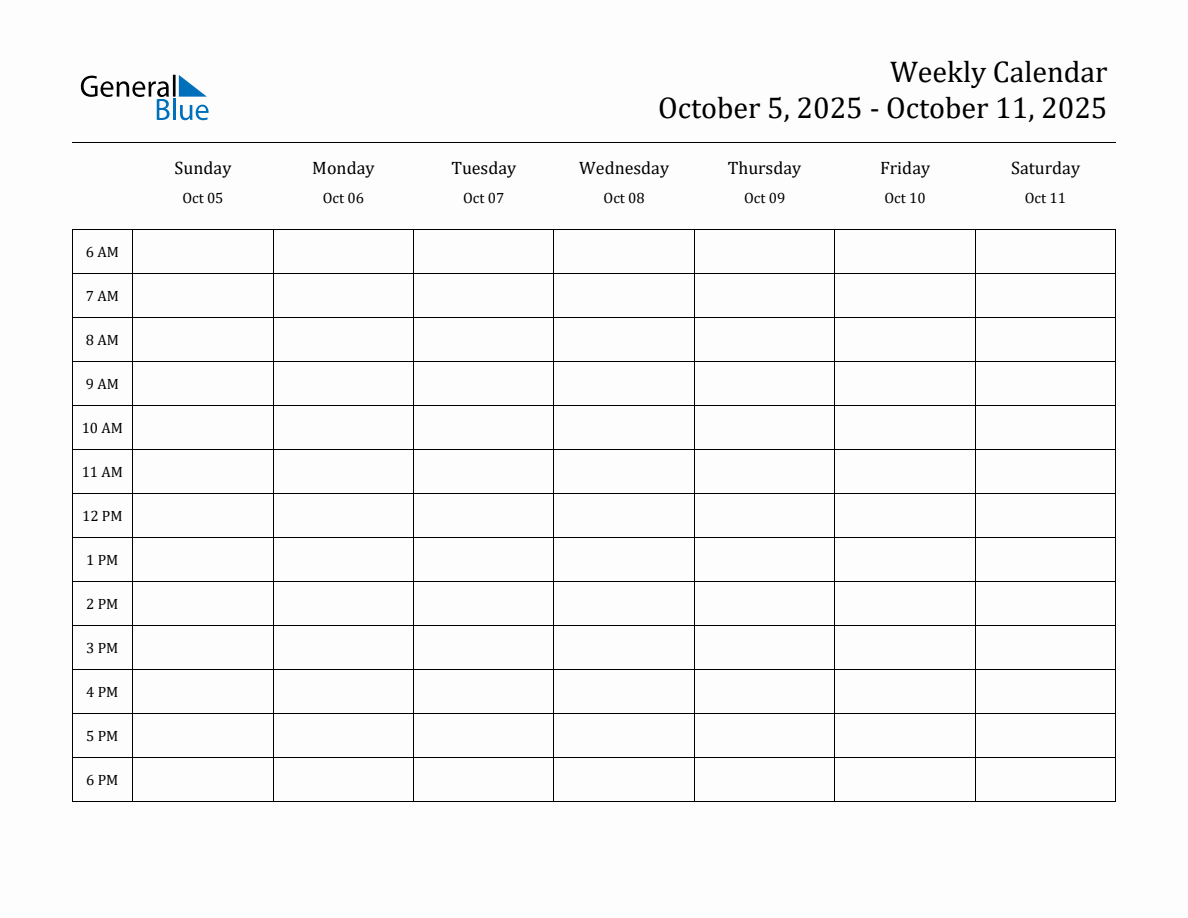 Hourly Planner Template For The Week Of October 5, 2025 for Printable Hourly Calendar 2025 Template