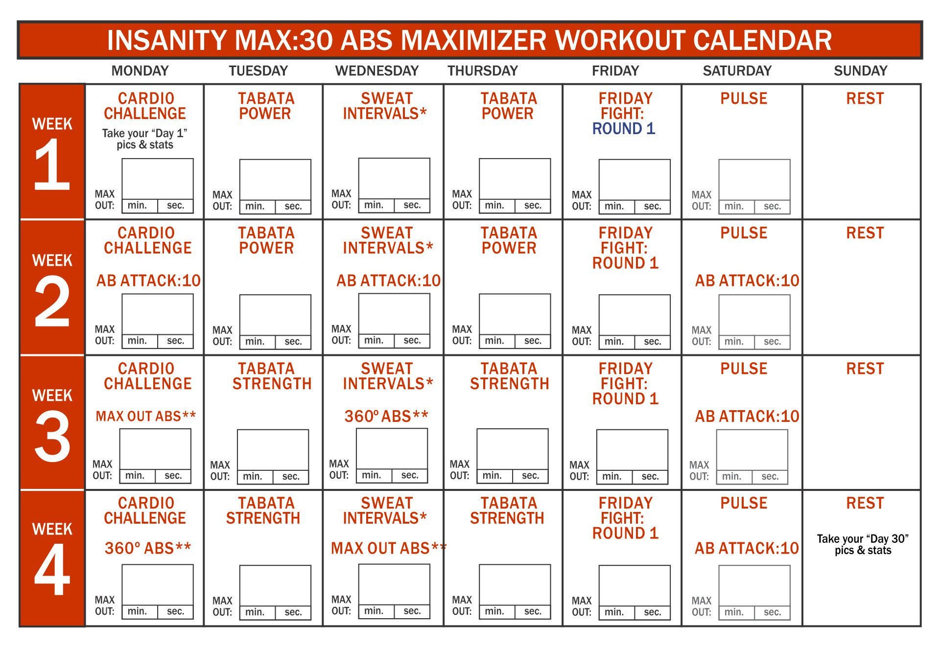 Insanity Max Deals 30 Cardio Challenge regarding Insanity Max 30 Printable Calendar 2025